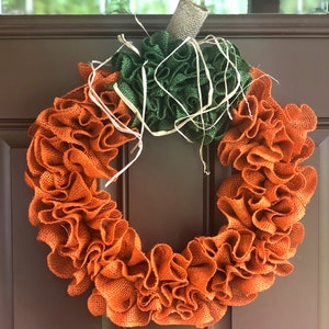 Burlap Pumpkin Wreath: Fall Farmhouse Door Decor (16&quot;x16&quot;)