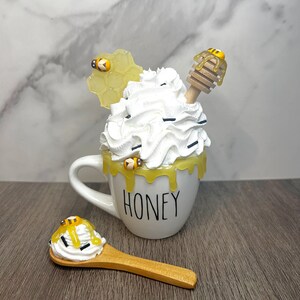 Honey Bee Sunflower Faux Whipped Mini Mug, Bee Themed Tier Tray Decor,  Farmhouse Decor, Kitchen Decor, Spring Tiered Tray, Bee Mug Topper 