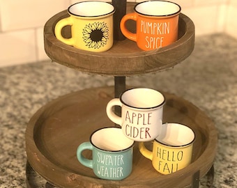 Mini Fall Mugs: Tiered Tray Coffee Bar Decor