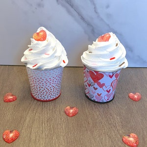 Valentine&#39;s Mini Tin with Whipped Topping, Tiered Tray Decor, Valentine&#39;s Tiered Tray, Red and Pink Heart Decor, Coffee Bar, Mini Tin Pail