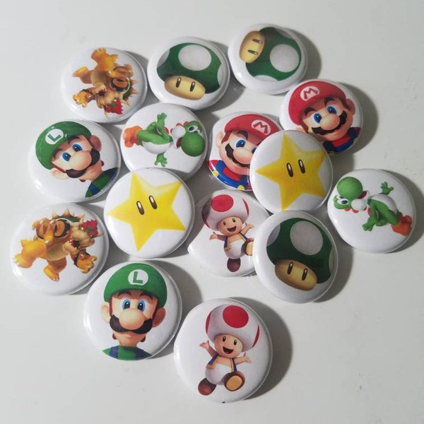 15 pk assorted 1 inch Super Mario Brothers pin back buttons