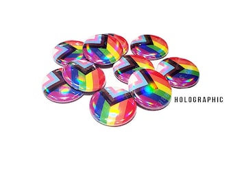 Progressive LGBTQ+ pin back buttons Holographic