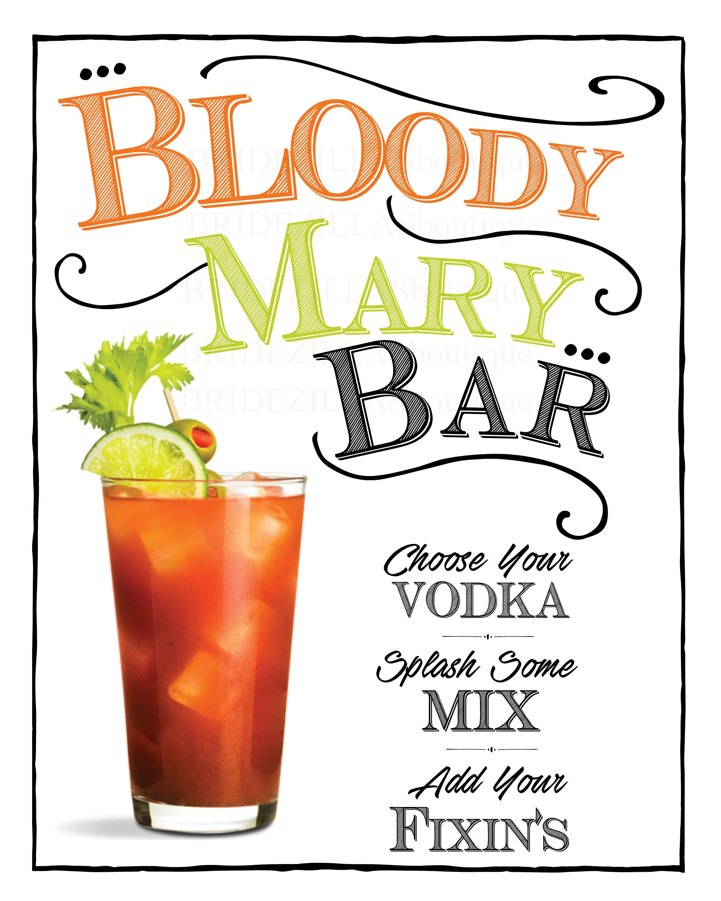 Bloody Mary Bar Wedding Reception Sign 8 X 10 Digital Download Etsy