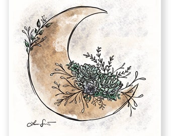 Moon Florals Art Print