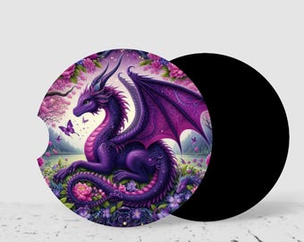 Purple Dragon Car Coasters | Absorbent Neoprene Drink Holders (Set of 2)