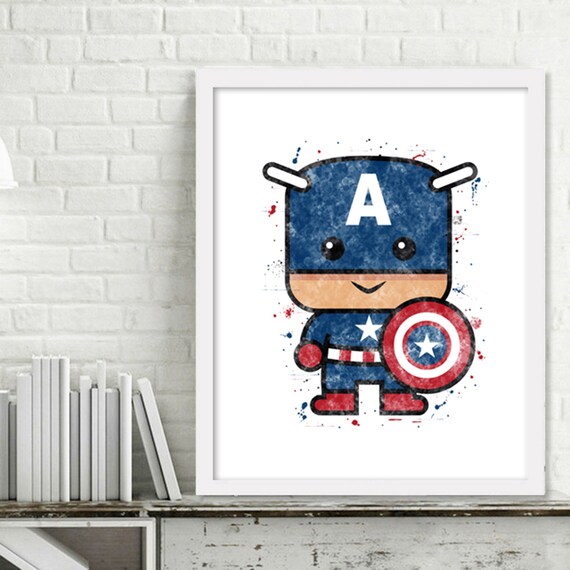 Printable Superhero Nursery Art Mini Superhero Watercolor Art Superhero Bedroom Captain America Watercolor Print Captain America Print