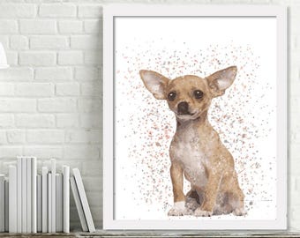 Printable Chihuahua Watercolor Print, Chihuahua Wall Art, Chihuahua Dog Decor Paint Splatter
