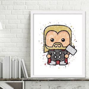 Printable Superhero Nursery Art, Superhero Watercolor Art, Superhero wall decor, Thor Watercolor Print, Thor Bedroom Art, Mini Superheroes
