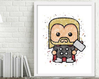 Afdrukbare superheld kwekerij Art, superheld Watercolor Art, superheld muur decor, Thor aquarel Print, Thor slaapkamer kunst, Mini superhelden