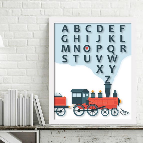 Printable Alphabet Train Wall Art Boy Kids Room Decor Train Etsy