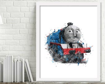 Printable Gordon Watercolor Train Wall Art, Boy Kids Room Decor, Thomas and Friends Train Art, Steam Engine Print Digital Download Picture