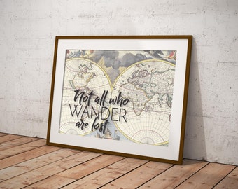 Travel Quote Poster, Travel Quote Printable, Travel Art Print, Travel Inspiration Art, Printable Wanderlust Art, Travel Wall Art, Travel Map