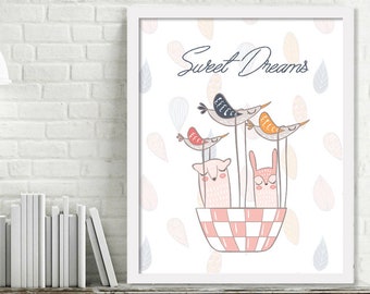 Animal Nursery Decor Wall Art, Nursery Printables, Baby Animal Print, Sweet Dreams Print, Printable Nursery Animal Baby Shower Gift Boy Girl