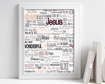 Pascua imprimible Nombres de Dios pared arte Biblia verso arte impresión escritura cristiano Jesús LDS Cita descarga instantánea