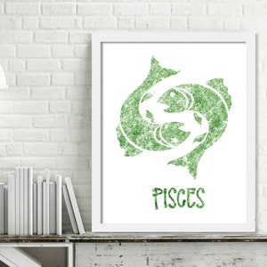 Printable Zodiac Wall Art, Pisces Print, February Birthday Gift, March Birthday Gift, Horoscope Print, Digital Download Picture