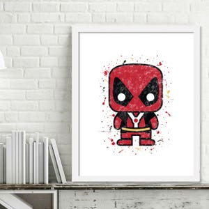 Printable Superhero Nursery Art, Superhero Watercolor Art, Superhero Bedroom, Deadpool Watercolor Print, Mini Superheroes, Deadpool Print