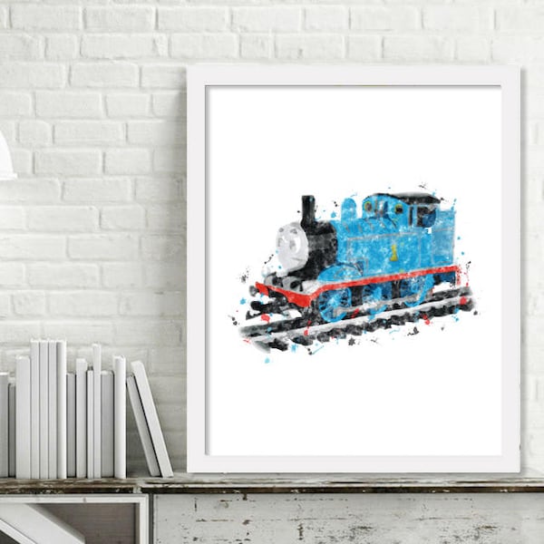 Printable Thomas the Tank Engine Watercolor Train Wall Art, Boy Kids Room Decor, Train Art, Steam Engine Print Digital Download Picture