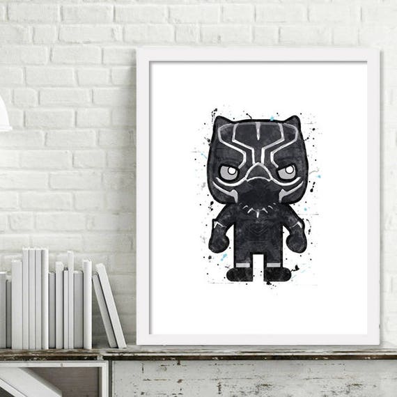 Printable Superhero Nursery Art, Superhero wall decor, Black Panther Print, Black Panther Bedroom Art, Mini Superheroes