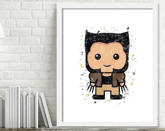 Afdrukbare superheld kwekerij Art, superheld Watercolor Art, superheld muur decor, X-Men aquarel Print, Wolverine kunst, Mini superhelden