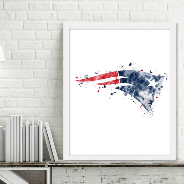 Printable Patriots Watercolor Football Wall Art, New England Patriots Room Decor, Patriots Football Art, Patriots Print, Patriots Art