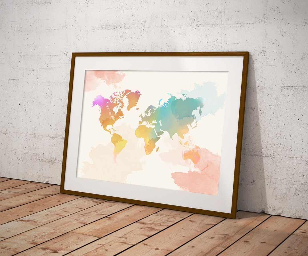 Watercolor Map, World Map Travel Poster, Map Printable, Travel Art ...