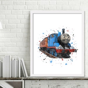 Printable Thomas the Tank Engine Watercolor Train Wall Art, Boy Kids Room Decor, Train Art, Steam Engine Print Digital Download Picture