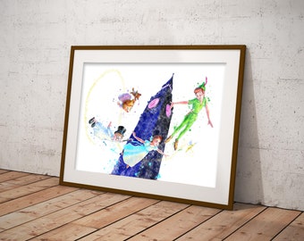 Printable Big Ben Watercolor Wall Art, Peter Pan Room Decor, Big Ben Print, Peter Pan Picture Instant Download