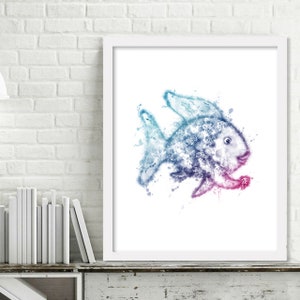 Printable The Rainbow Fish Book Art Digital Posters Watercolor, Nursery Decor, Kid Wall Art, Rainbow Fish Print Digital Download Picture