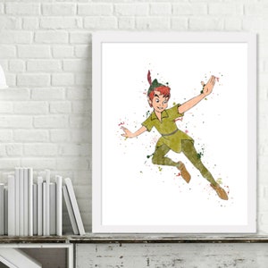Printable Peter Pan Watercolor Wall Art, Peter Pan Room Decor, Peter Pan Print, Peter Pan Picture Instant Download