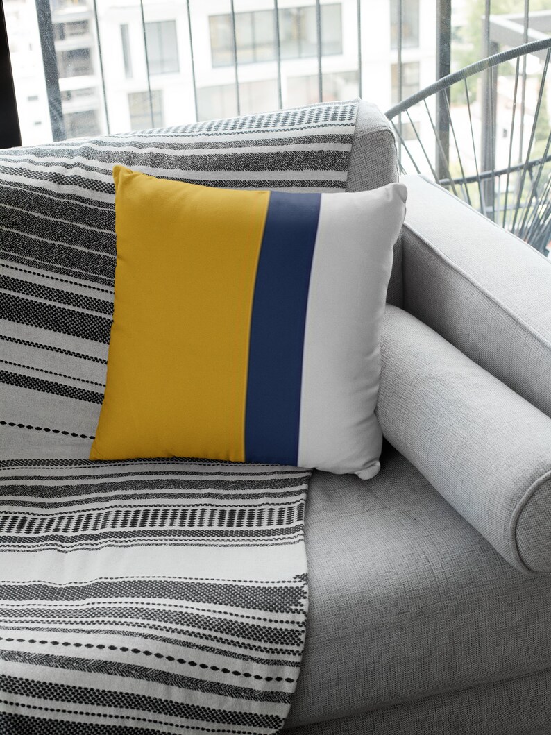 Mustard Yellow Navy and natural Gray Color Block Pillow | Etsy