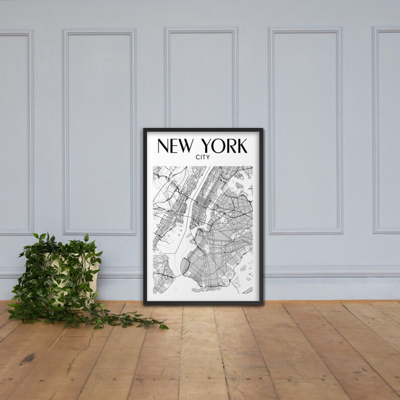 New York Map Framed Poster New York City Print New York Etsy