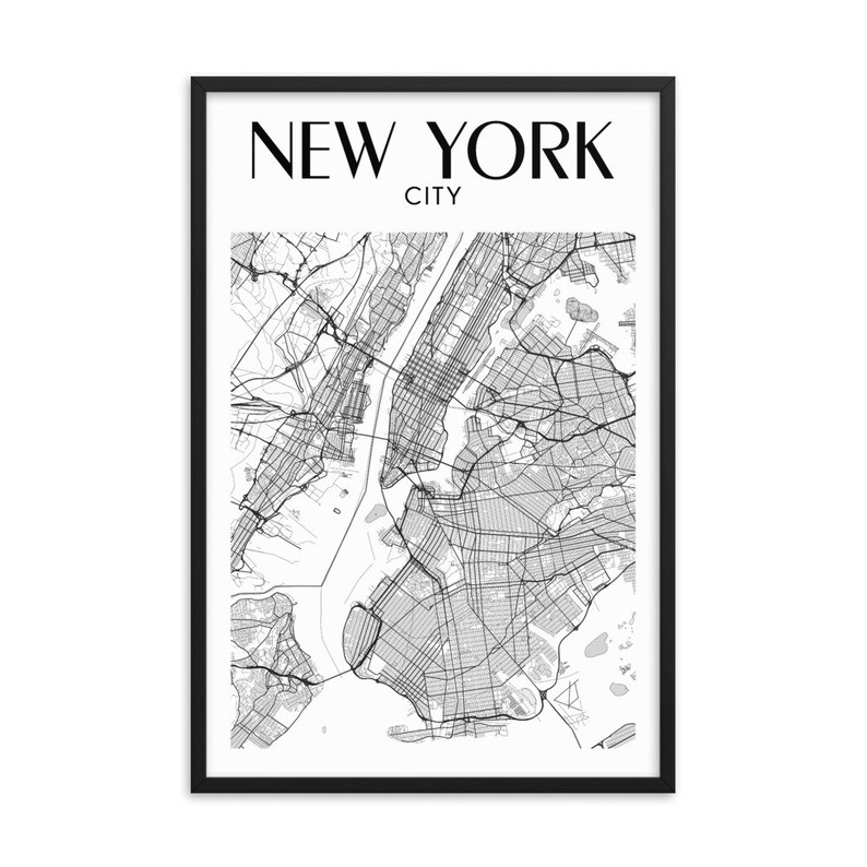 New York Map Framed Poster New York City Print New York Etsy