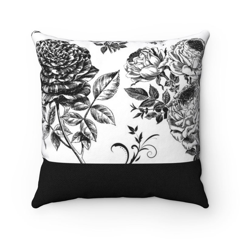 Black and White Roses Throw Pillow Monochrome Decorative Etsy