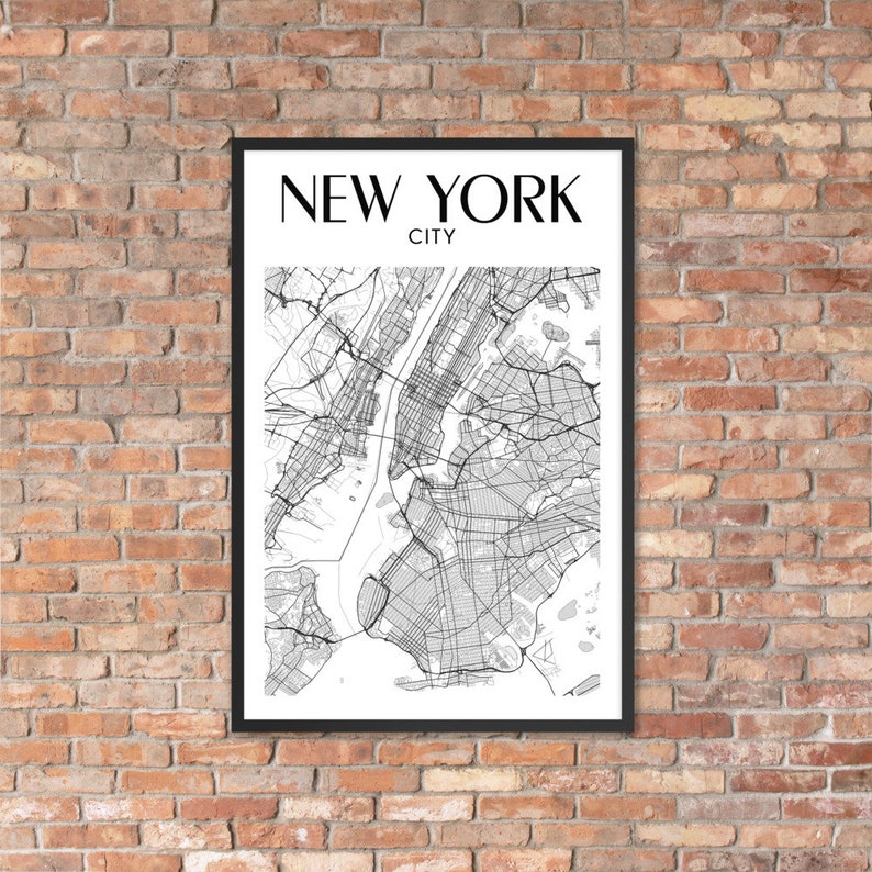 New York Map Framed Poster New York City Print New York Etsy