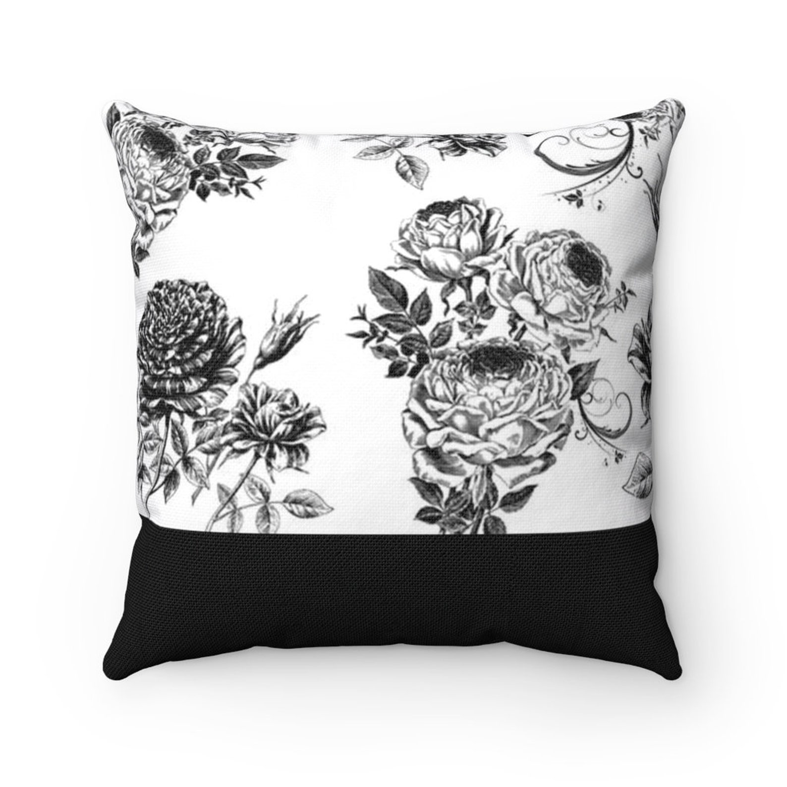 Black and White Roses Throw Pillow Monochrome Decorative | Etsy