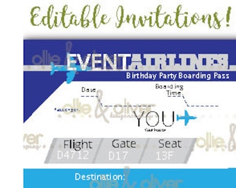 Airplane Ticket - Party Invitations - PDF - Editable