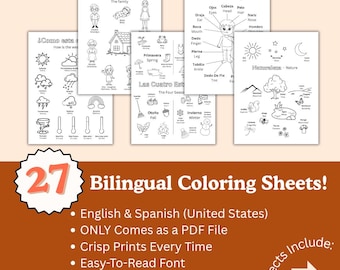 Bilingual English Spanish Coloring Pages | Kids Learning (PDF Pattern)