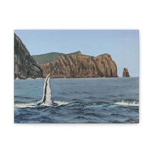 12x9" (Horizontal) Canvas Print, Humpback Whale Off Coastline, Stretched Art, Ocean Wave Home Decor, Nautical Wall Art, Coastal, Sea Life