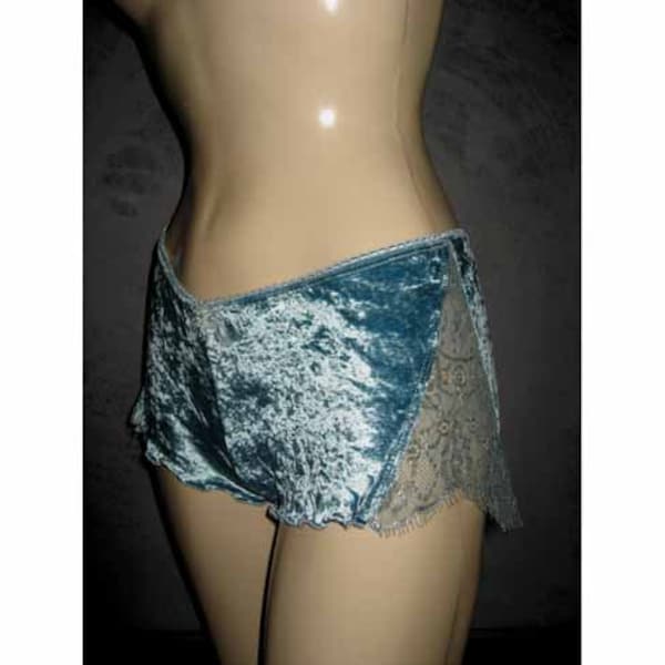 Claire Pettibone Luxury Lingerie Lace & Velvet Shorts Tap Pant Jewel Teal Gold Eyelash Shimmer Vintage New Unworn S 34-38 Stretch Underwear