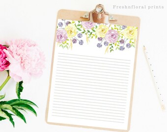 Páginas de escritura floral para papelería de primavera, bloc de cartas imprimible, juego de regalos Descarga instantánea Conjunto de papel de carta Impresión floral páginas de escritura pastel