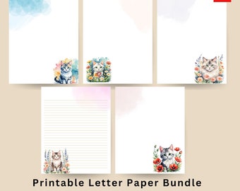 Printable Cat Notepad Bundle JW Letter Paper Template Cat Mom Writing Paper set A4 A5 Print Watercolor stationery gifts for her Notepad