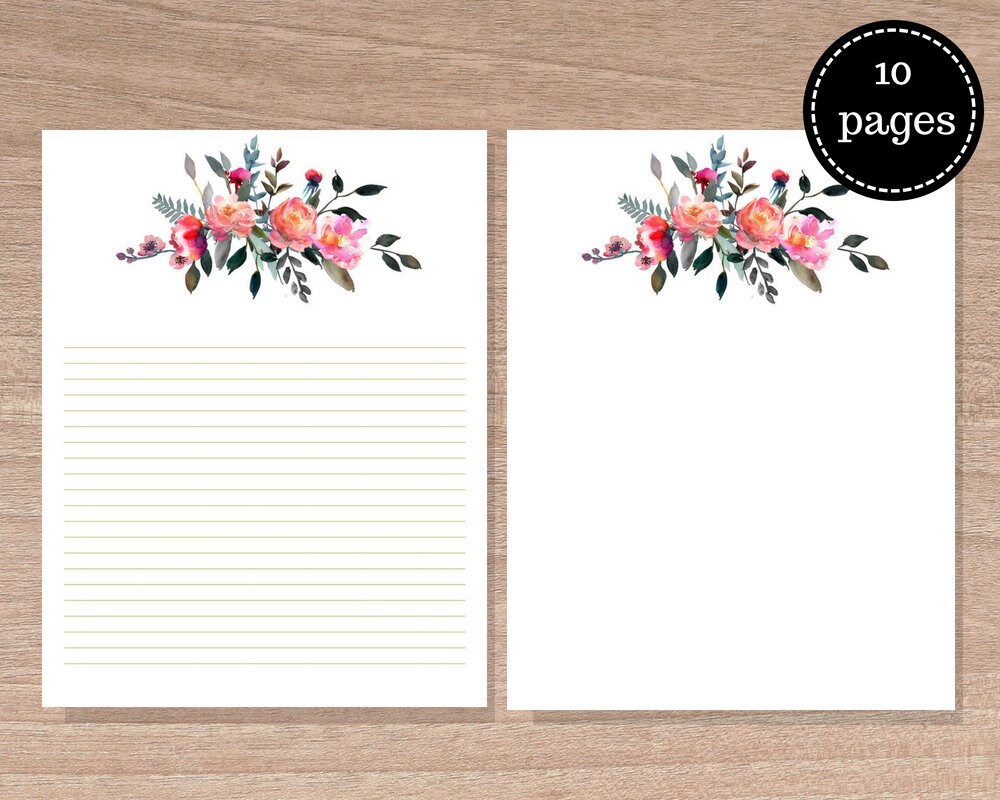 printable stationery set floral paper printable set of 10 etsy