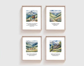 Mountains Artwork Set of 4 prints, Digital wall art, Home decor printable, 8x10 and 5x7 inch sizes, Living room artprint