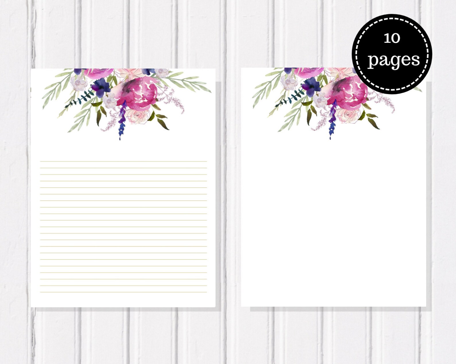 Set of 10 Floral Writing Letter Paper Printables 8.5 X 11 In Etsy