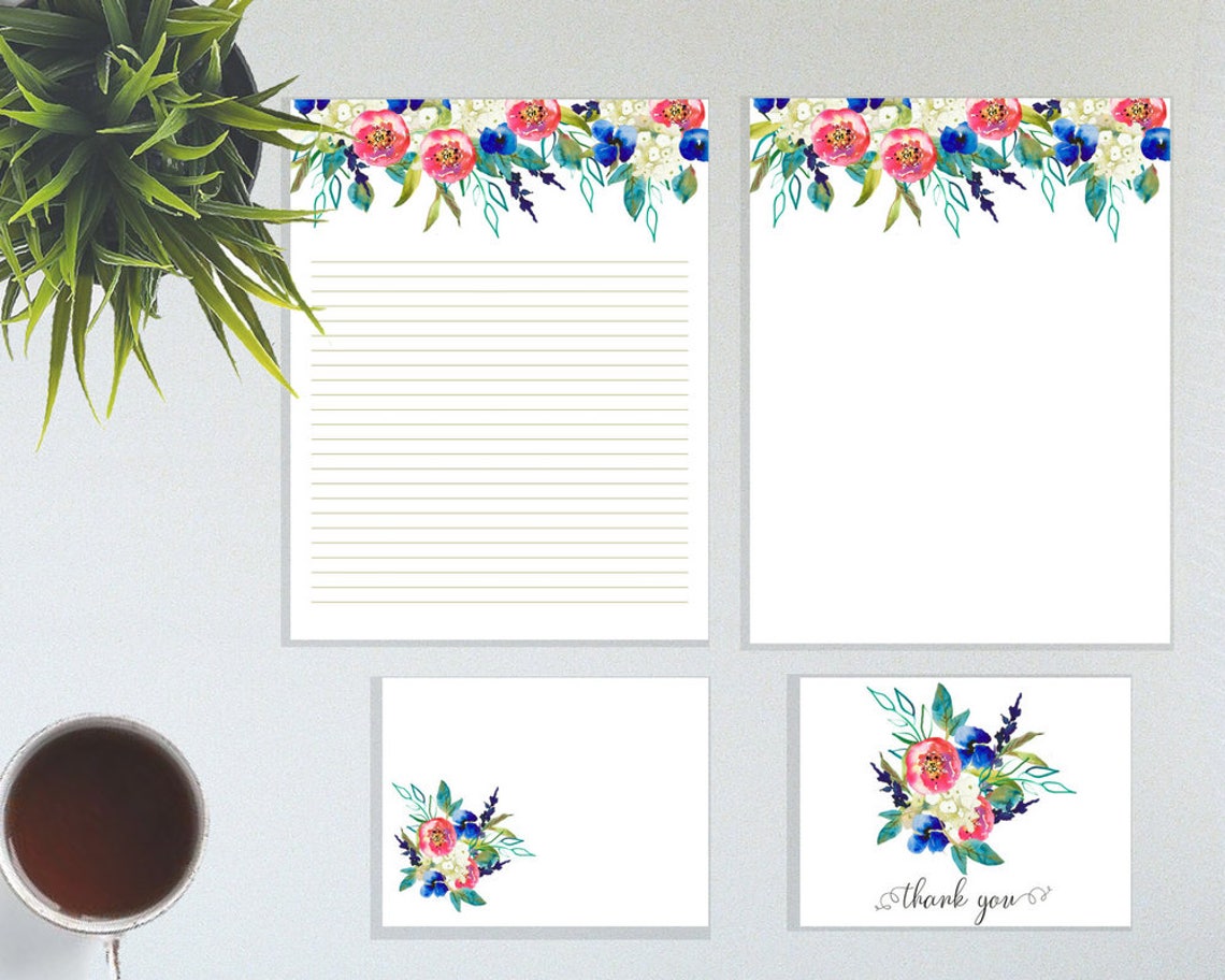Printable Stationery Set Floral Stationery Set Downloadable | Etsy