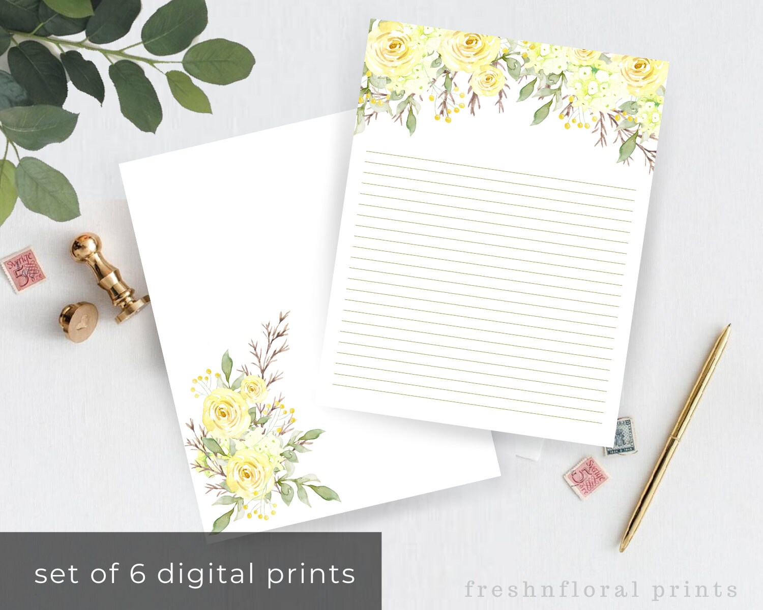 Floral Writing Paper Printables Letter paper 8.5 x 11 in | Etsy