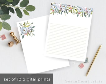 Floral Stationary for Wedding, Writing Paper, Printables, Letter paper, 8.5 x 11", Floral Card Paper, Instant Downloads, Pastel stationary