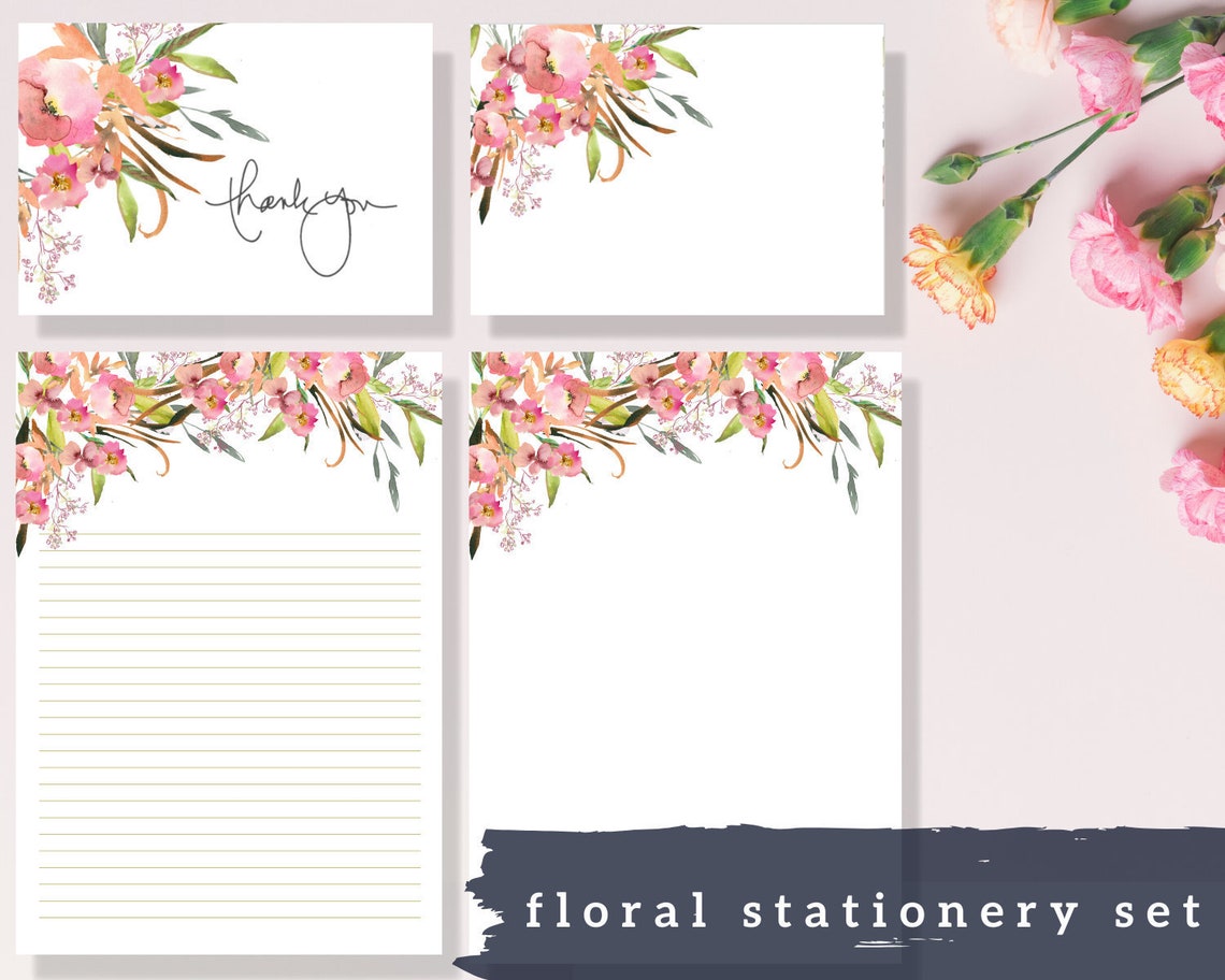 Floral Stationery Printable Set Pink Floral Notepad - Etsy UK