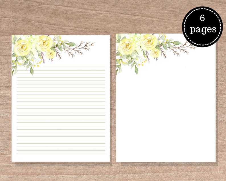 floral writing paper printables letter paper 85 x 11 in etsy