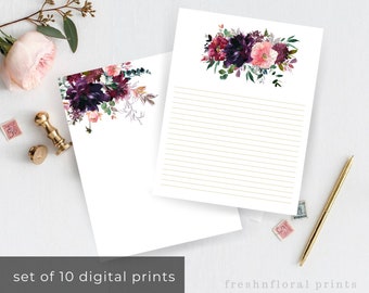 Digital Stationery set Printable JW letter pad set Instant Download floral stationery for wedding Bridal Shower stationery gift set for her